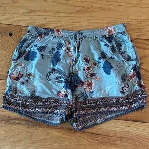 Angie Blue Floral Women's Drawstring Boho Shorts